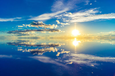 Scenic view of lake against sky during sunset