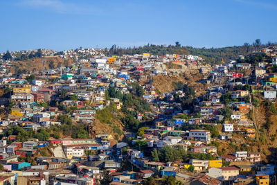 High angle shot of townscape against sky