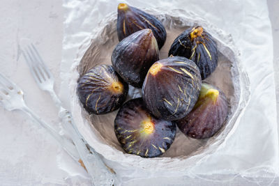 High angle view of figs on table