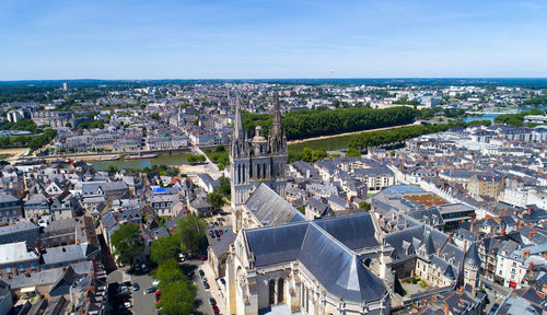 High angle view of cityscape against sky