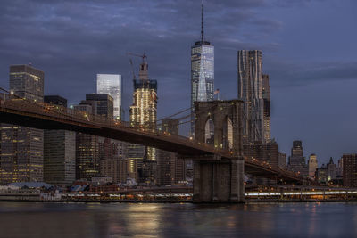 City lit up at dusk