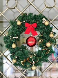 Close-up of christmas decoration hanging on tree