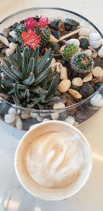 High angle view of coffee on table