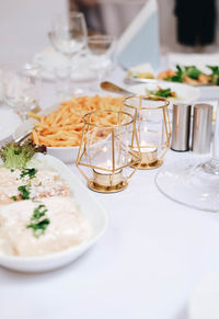 Close-up of meal served on table in restaurant