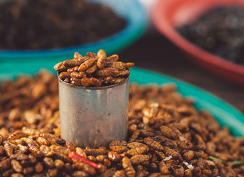 Close-up of coffee beans on table