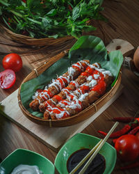 High angle view of food on table