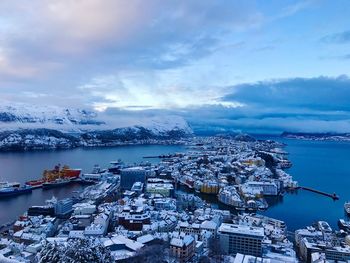 Aerial view of city at waterfront