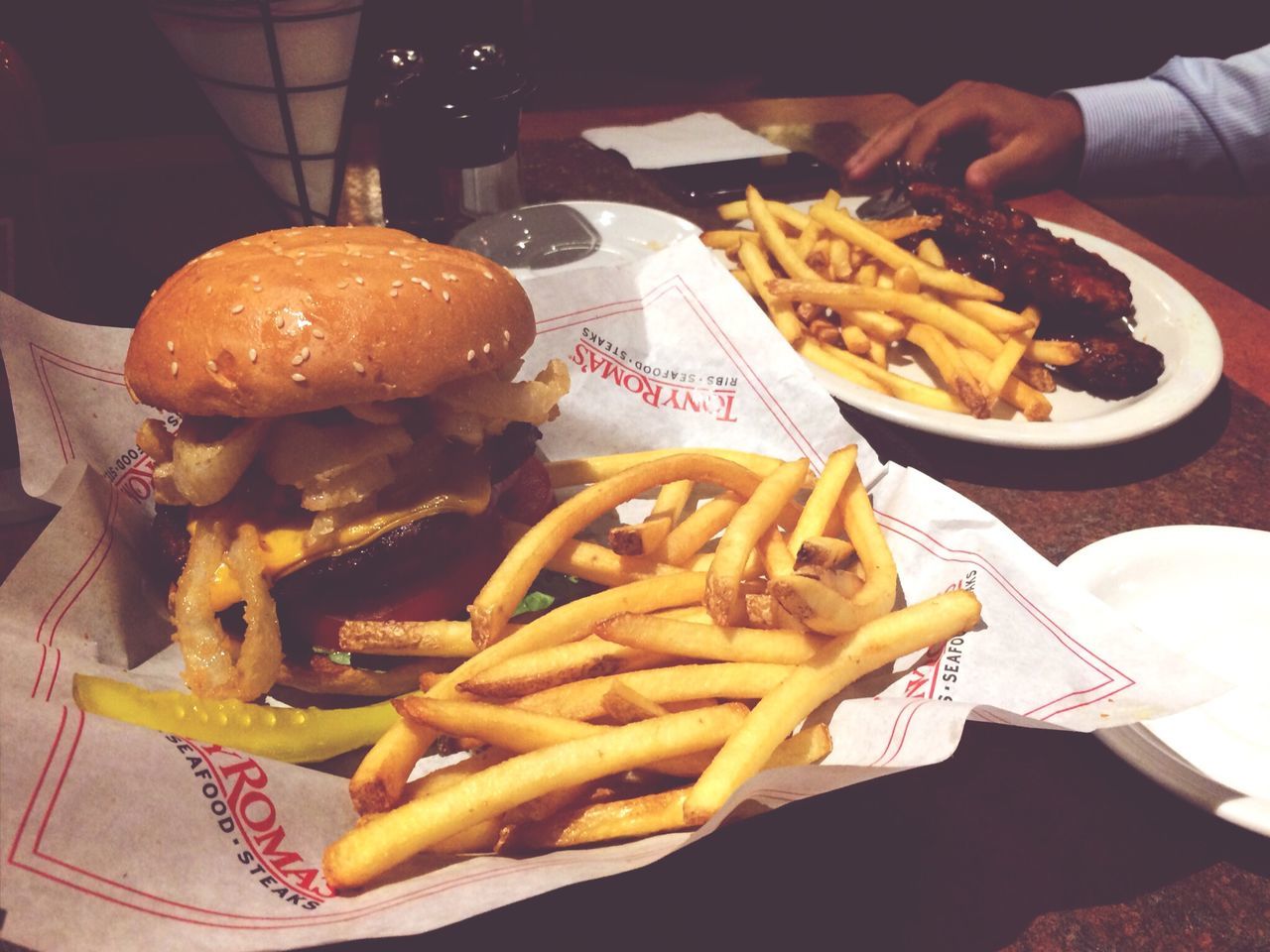 food and drink, food, freshness, ready-to-eat, french fries, plate, indoors, table, serving size, fast food, healthy eating, meal, meat, still life, person, close-up, fried, high angle view, indulgence