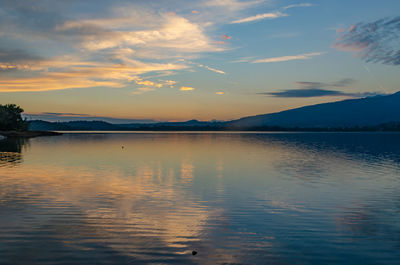 Scenic view of lake against sky during sunset