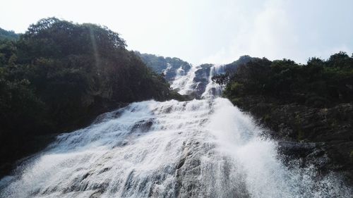 Scenic view of waterfall against sky