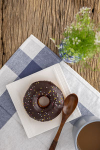 High angle view of dessert in plate on table