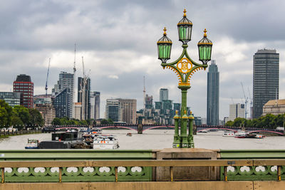 View of cityscape against cloudy sky