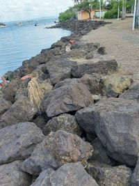 High angle view of rocks on beach