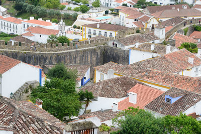 High angle view of buildings in city