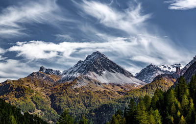 Scenic view of mountains against cloudy sky