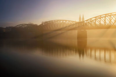 Bridge over river during sunset