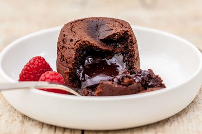 Close-up of chocolate cake in plate