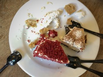 High angle view of dessert in plate on table
