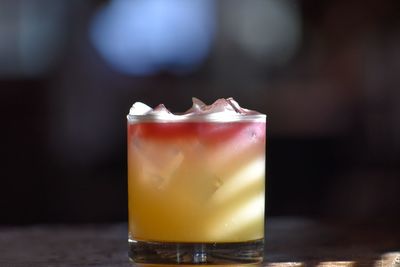 Close-up of drink in glass on table