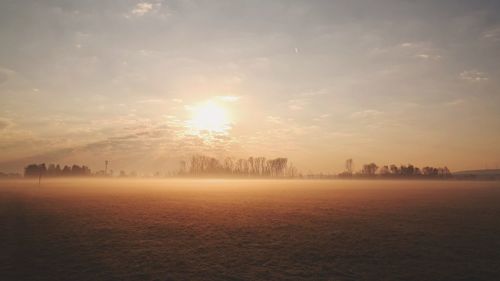 Scenic view of field against sky at sunset