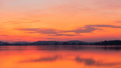 Red sunset lake constance spring