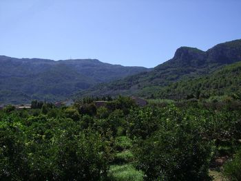 Scenic view of mountains against clear sky