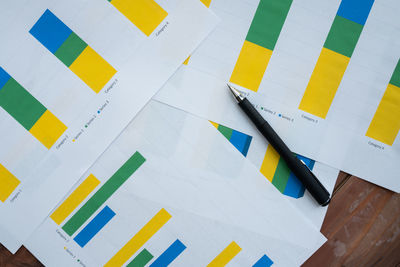 High angle view of multi colored pencils on table