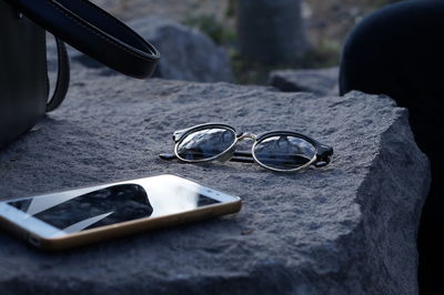 Close-up of eyeglasses on table