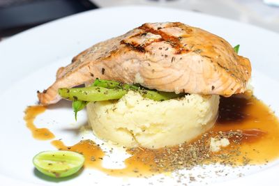 Close-up of fish served in plate