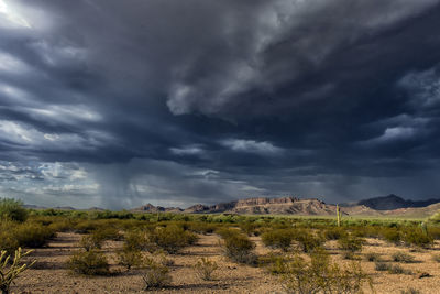 Scenic view of field against cloudy sky