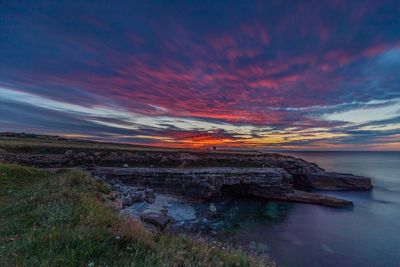 Scenic view of sea against sky at sunset