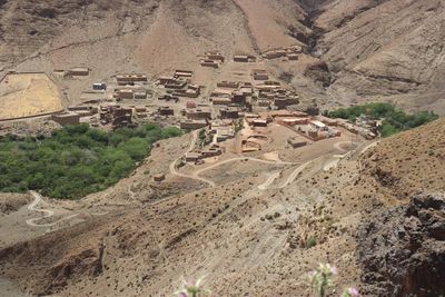 High angle view of buildings on land