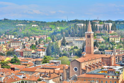 High angle view of townscape against sky