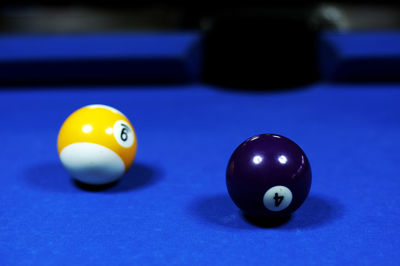 High angle view of pool balls on table