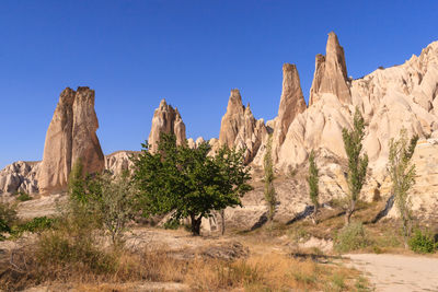 Panoramic view of rocks against clear sky