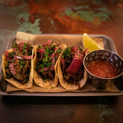 Close-up of food on table