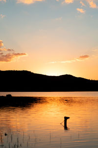 Scenic view of lake against sky during sunset