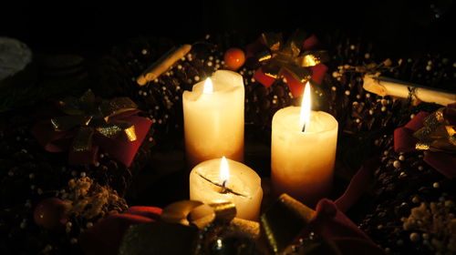 Close-up of illuminated candles