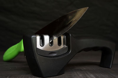 High angle view of telephone on table