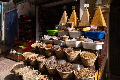 Maroccan spices in the medina of essaouira, morocco