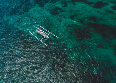 High angle view of boat on sea