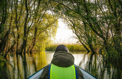 Tourist in boat in danube delta