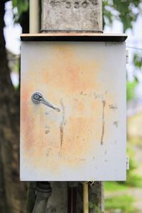 Close-up of information sign