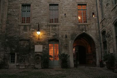 Illuminated building at night