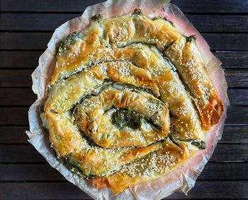 High angle view of cake on table