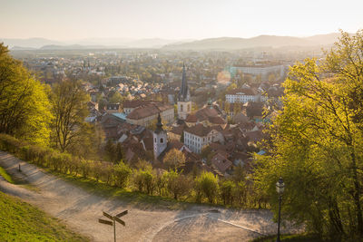 High angle view of townscape against sky