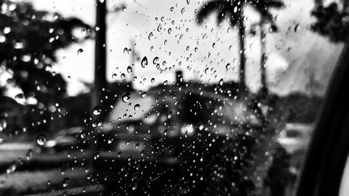 Close-up of wet glass window in rainy season