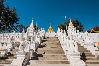 View of temple building against blue sky