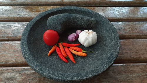 High angle view of food on table