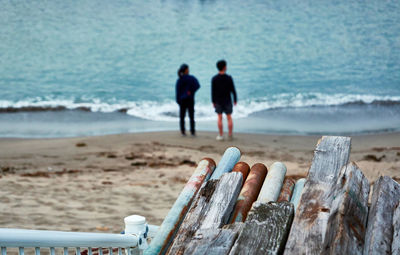 Rear view of people on beach